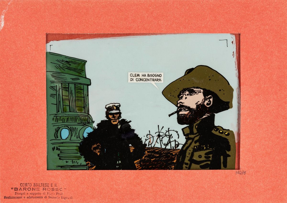 Studio Bignardi - Corto Maltese e il Barone Rosso, tempera su rodovetro