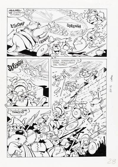 Paperino e il piccolo Krack, matita e china su cartoncino