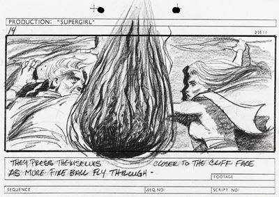Storyboard originale per 'Supergirl', matita e carboncino su cartoncino, 1984