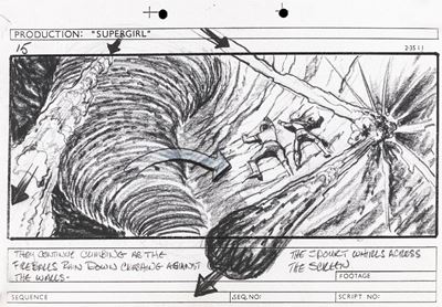 Storyboard originale per 'Supergirl', matita e carboncino su cartoncino