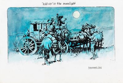 Hold-up in the moonlight, matita, china e acquerello su cartone