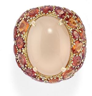 Anello in oro 18k, pietra di luna e pietre di colore
