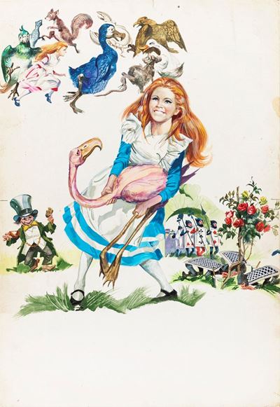 Bozzetto per la locandina di 'Le avventure di Alice nel Paese delle Meraviglie', tempera su carto...