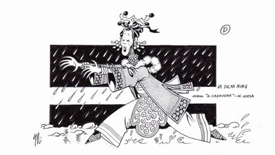 Illustrazione originale per 'La Signora Ning', matita e china su cartoncino