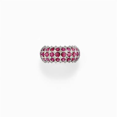 Anello in Oro Bianco 18k, Diamanti e Rubini