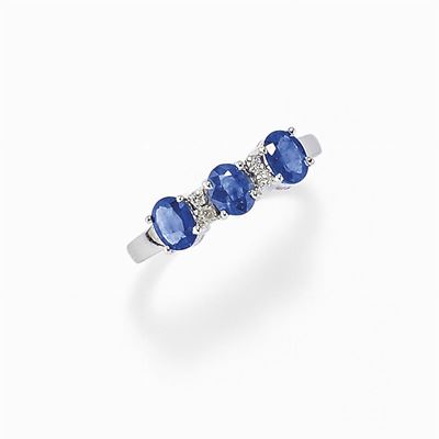 Anello in Oro Bianco 18k, Diamanti e Zaffiri