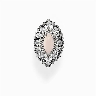 Anello in Oro Bianco 18k, Diamanti e Opale