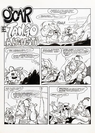 Oscar e Tango - Alpinisti, matita e china su cartoncino