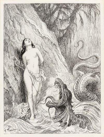 Illustrazione per L'Orlando furioso, matita e china su cartoncino