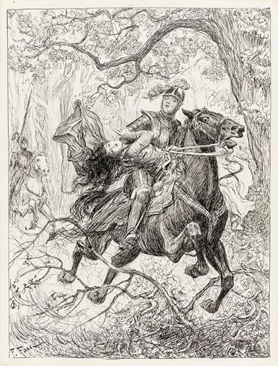 Illustrazione originale per L'Orlando furioso, matita e china su cartoncino