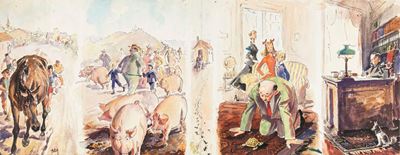 Copertina e quarta di copertina per 'Novelle per un anno', matita, china e tempera su cartoncino