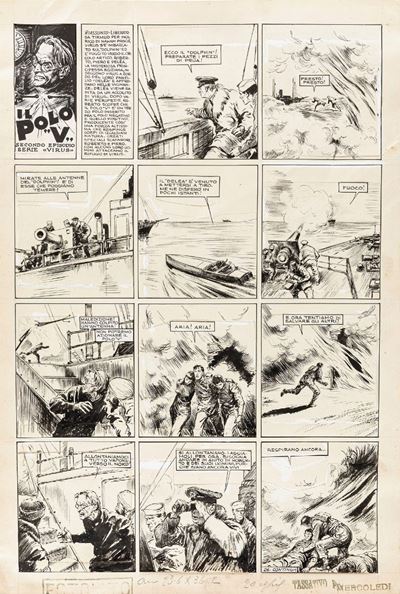 Virus: Il Polo "V", matita e china su cartoncino, 1940