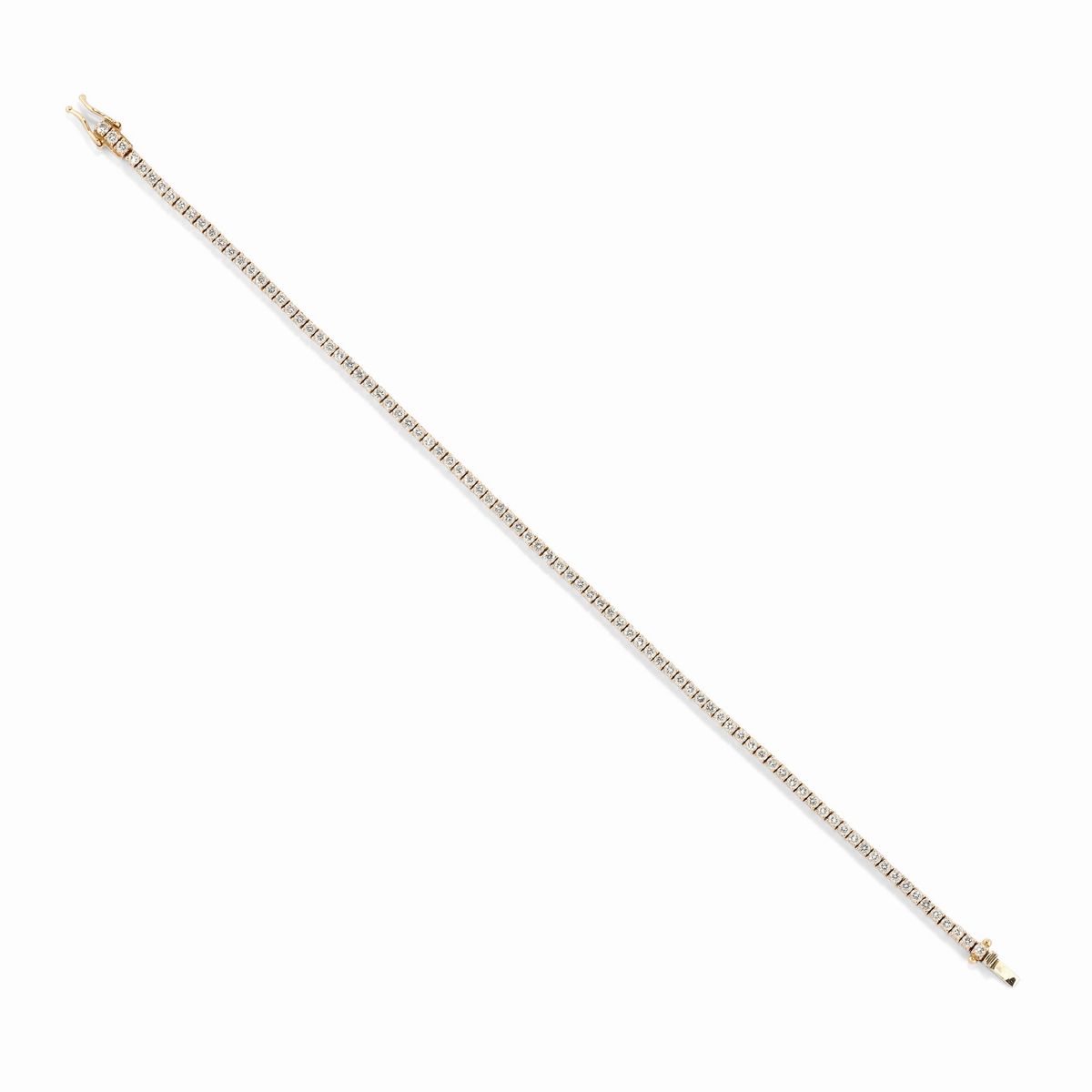 Coppia di bracciali tennis in oro rosso 18k con diamanti incolori e brown