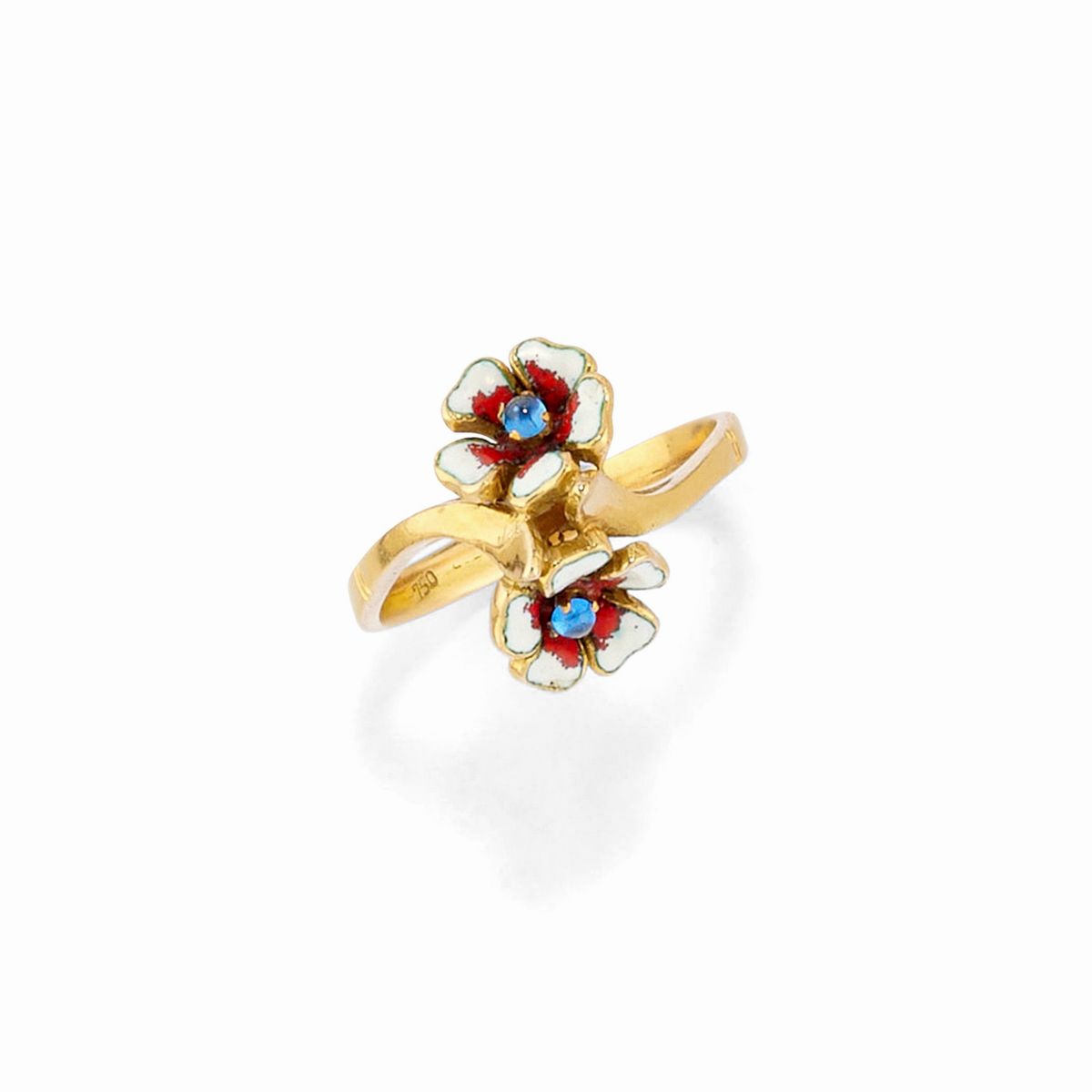 Tre anelli in oro giallo 18K con diamanti e smalti decorativi
