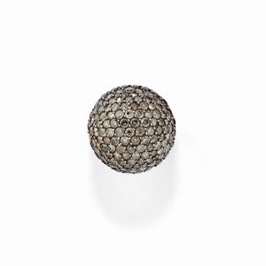 Anello in oro rosso 18K e brunito con diamanti