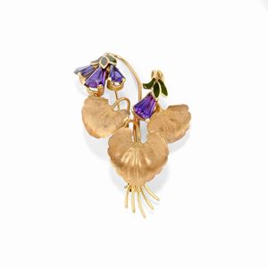 A 18k yellow gold, enamel and gemstone brooch