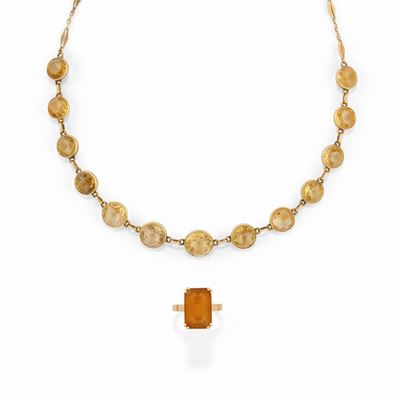 Collana e anello in oro giallo 18K con quarzi