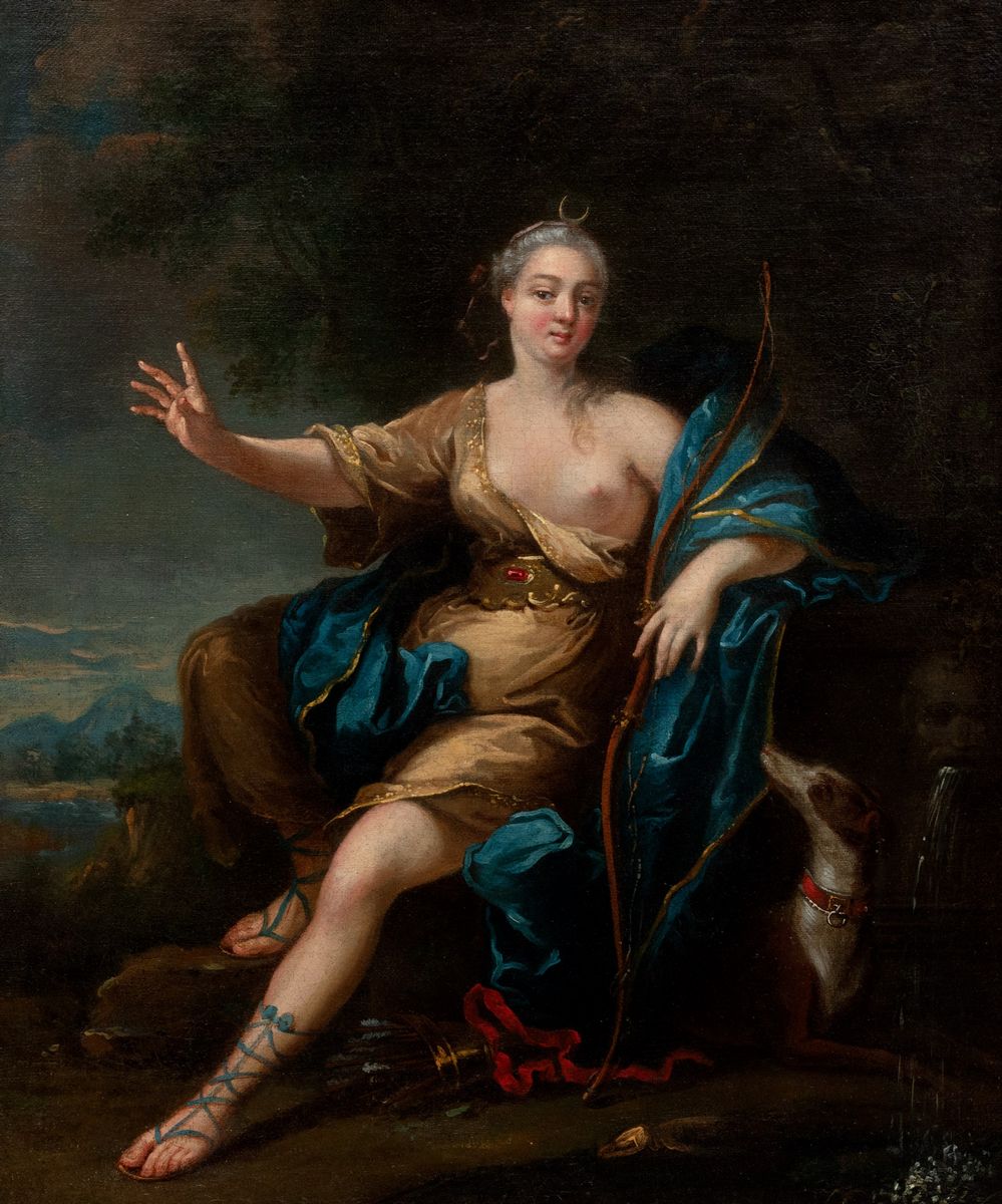 Scuola Francese, Secolo XVIII - Ritratto di Gentildonna in Veste di Diana