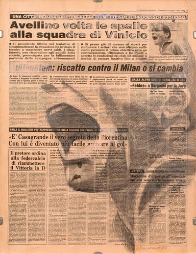Senza titolo (1980), tecnica mista su carta di giornale