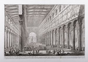 Interior view of the Basilica of San Paolo fuori delle Mura, built by Constantine the Great, divided into five naves with his Crusade.