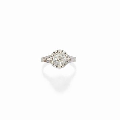 Anello in oro bianco 18K con diamante di taglio antico, circa 1,30 ct