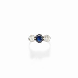 A 18k white gold, diamond and sapphire ring, defects
