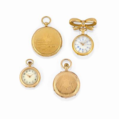 Quattro monachine in oro giallo 18K e 9K con movimenti a carica manuale