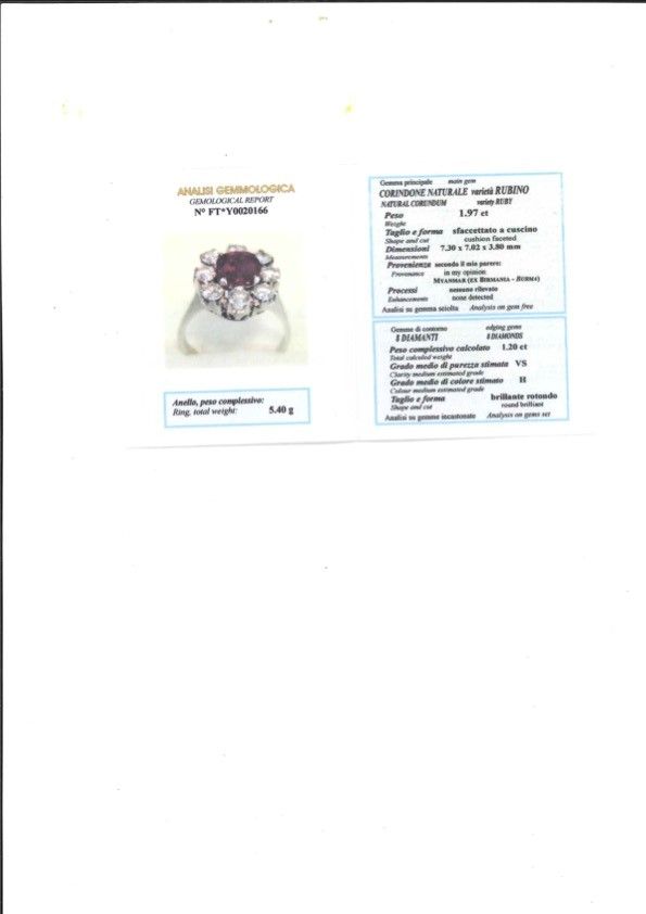 Anello in oro bianco 18K con rubino Burma ct 1,97 e diamanti H VS