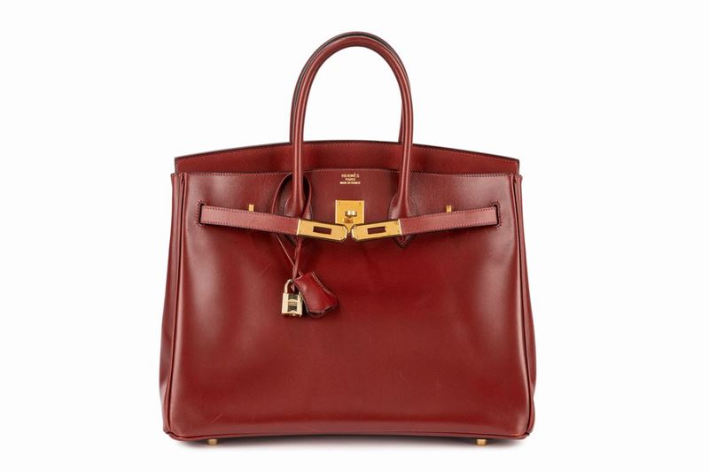 Hermes Red Box Calf Leather Gold Hardware Birkin 35 Bag Hermes