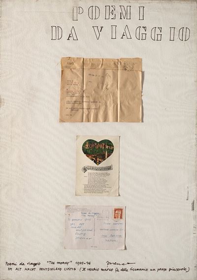 Poemi da viaggio "The Money", collage e tecnica mista su tela