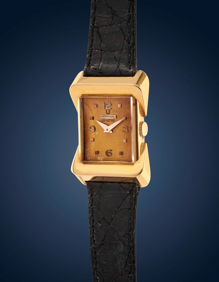 Universal Genève - Cassa di forma, oro rosa 18k, quadrante guilloché, movimento a carica manuale