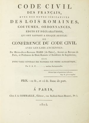 Code civil des Français avec des Notes indicatives des Lois Romaines
