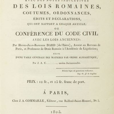 Code Civil Des Français Avec Des Notes Indicatives Des Lois Romaines