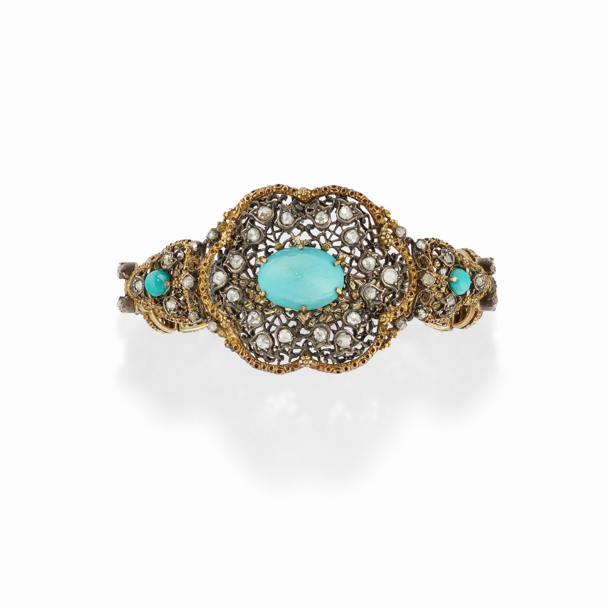 Parure in argento e oro giallo 18K con turchesi e diamanti, XIX secolo