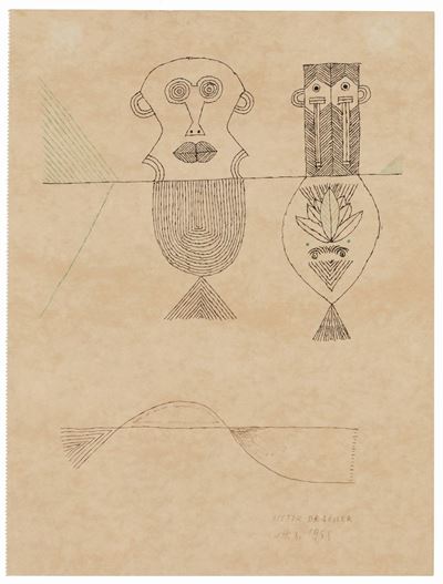 Figure, china su carta applicata su cartoncino, 1958