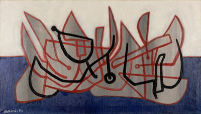 Battelli attaccati, olio su tela, cm 66 x 116, 1951