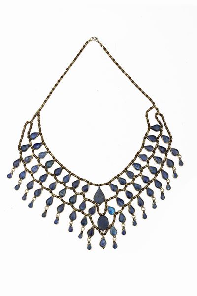 Collana Mediorientale in Metallo Argentato e Lapislazzuli