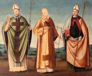 Scuola dell'Italia centrale, prima metà del secolo XVI - Saint Lawrence, Saint Louis of Toulouse and a Bishop Saint
