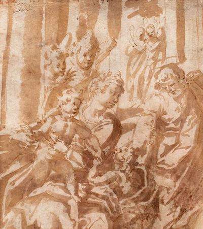Sacra Famiglia con San Giovannino e Angeli (recto) e Studio di Angeli (verso)