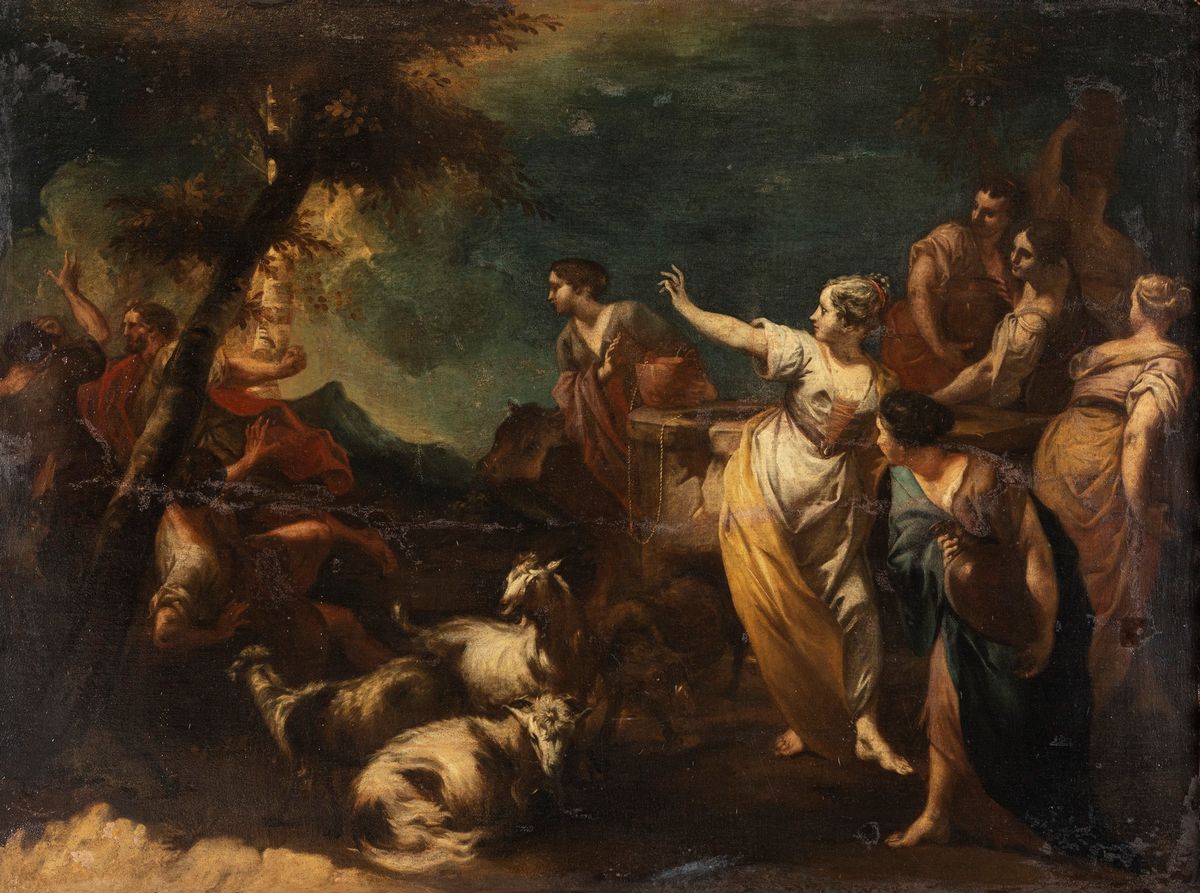 Scuola Veneta, Fine Secolo XVII - Inizi Secolo XVIII - Mosè Difende le Figlie di Jetro