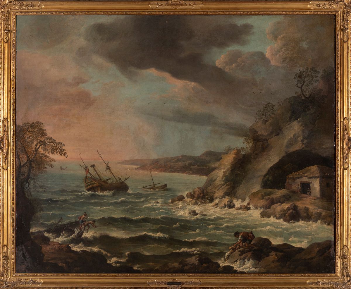 Scuola Romana Fine Secolo Xvii Inizi Secolo Xviii Paesaggio Con Mare In Tempesta Dipinti