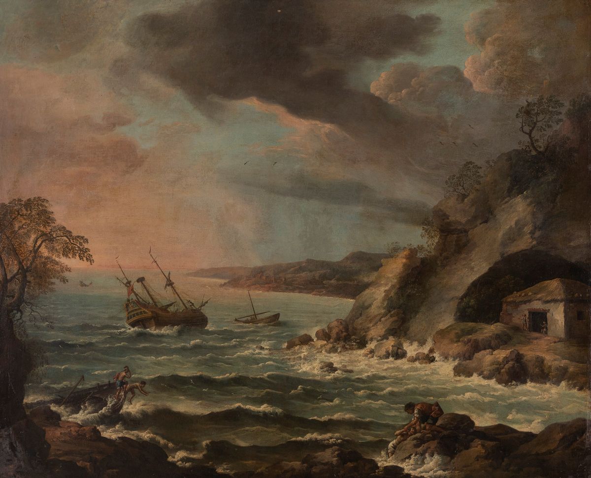 Scuola Romana, Fine Secolo XVII - Inizi Secolo XVIII - Paesaggio con Mare in Tempesta
