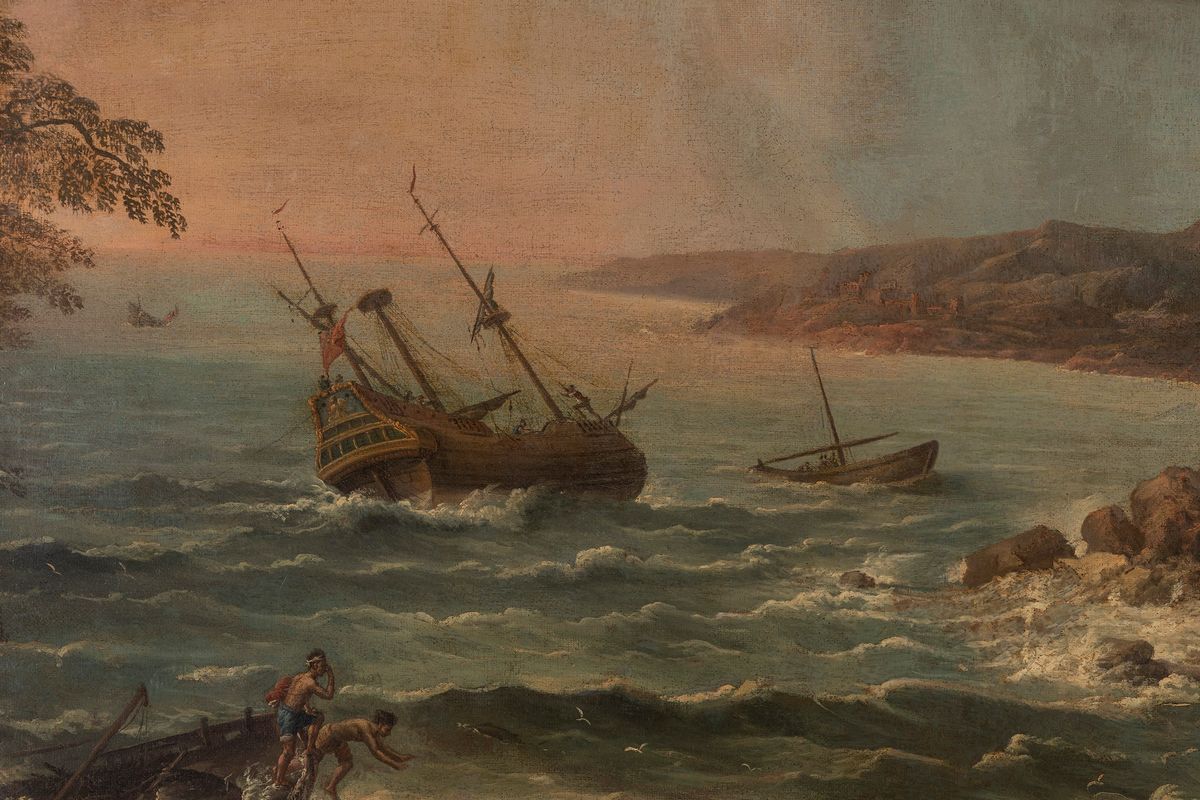 Scuola Romana, Fine Secolo XVII - Inizi Secolo XVIII - Paesaggio con Mare in Tempesta