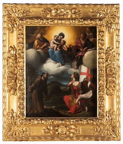 Madonna con Bambino in Gloria, San Giovannino, San Giovanni Evangelista, San Pietro, Angeli, San ...