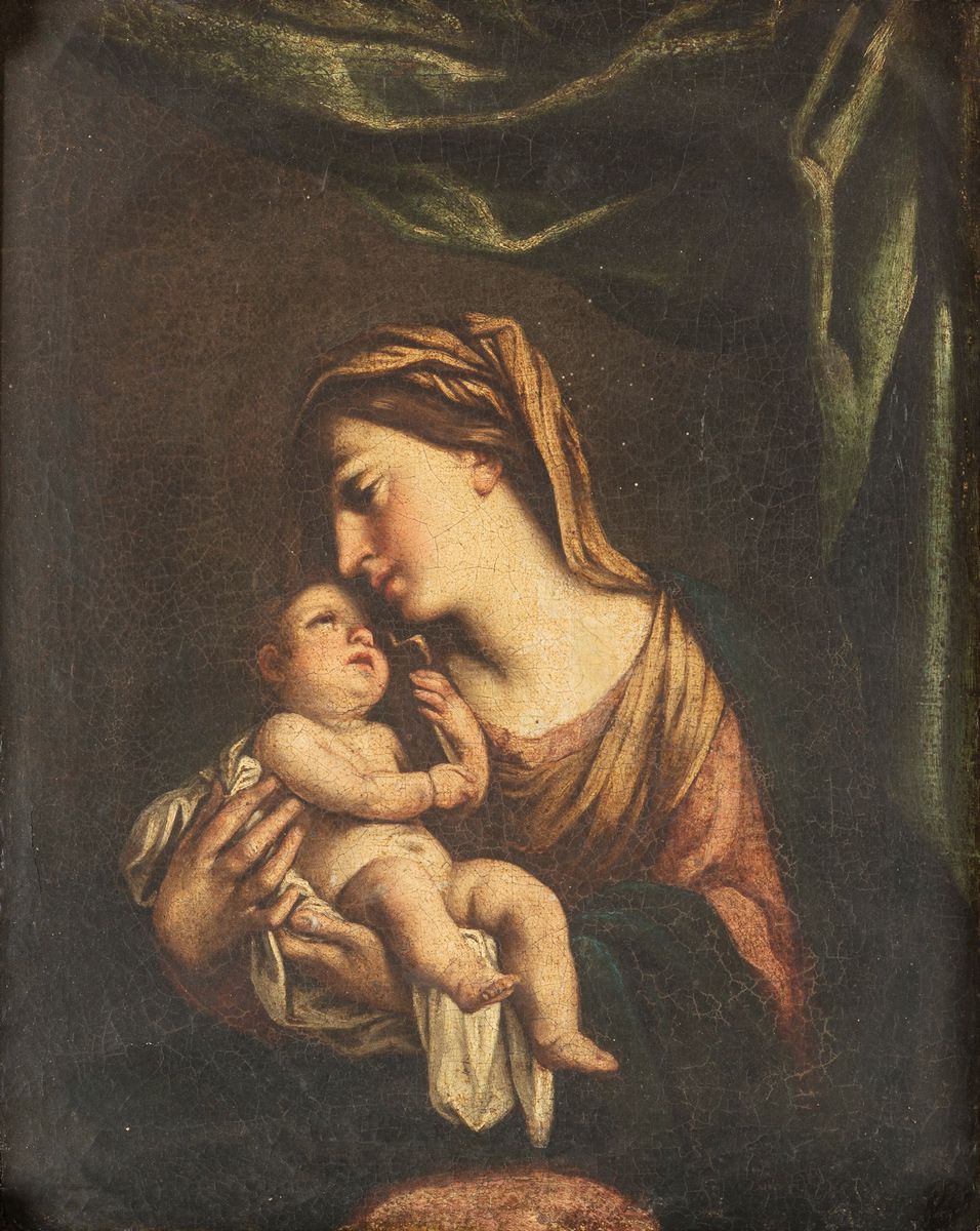 Scuola Romana, Fine Secolo XVII - Inizi Secolo XVIII - Madonna con Bambino e Drappo Verde sullo S...