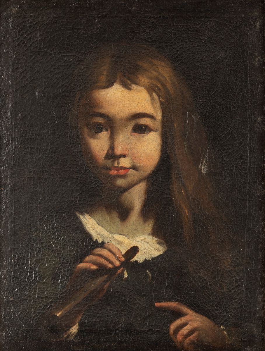 Scuola Dell'italia Settentrionale, Secolo XVII - Ritratto di Bambina con Flauto in Mano