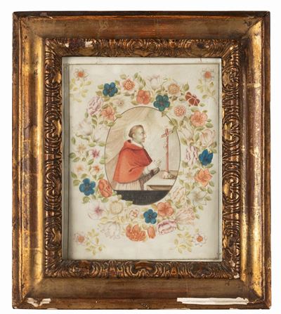 San Carlo Borromeo in Adorazione del Crocifisso, Entro Ghirlanda di Fiori
