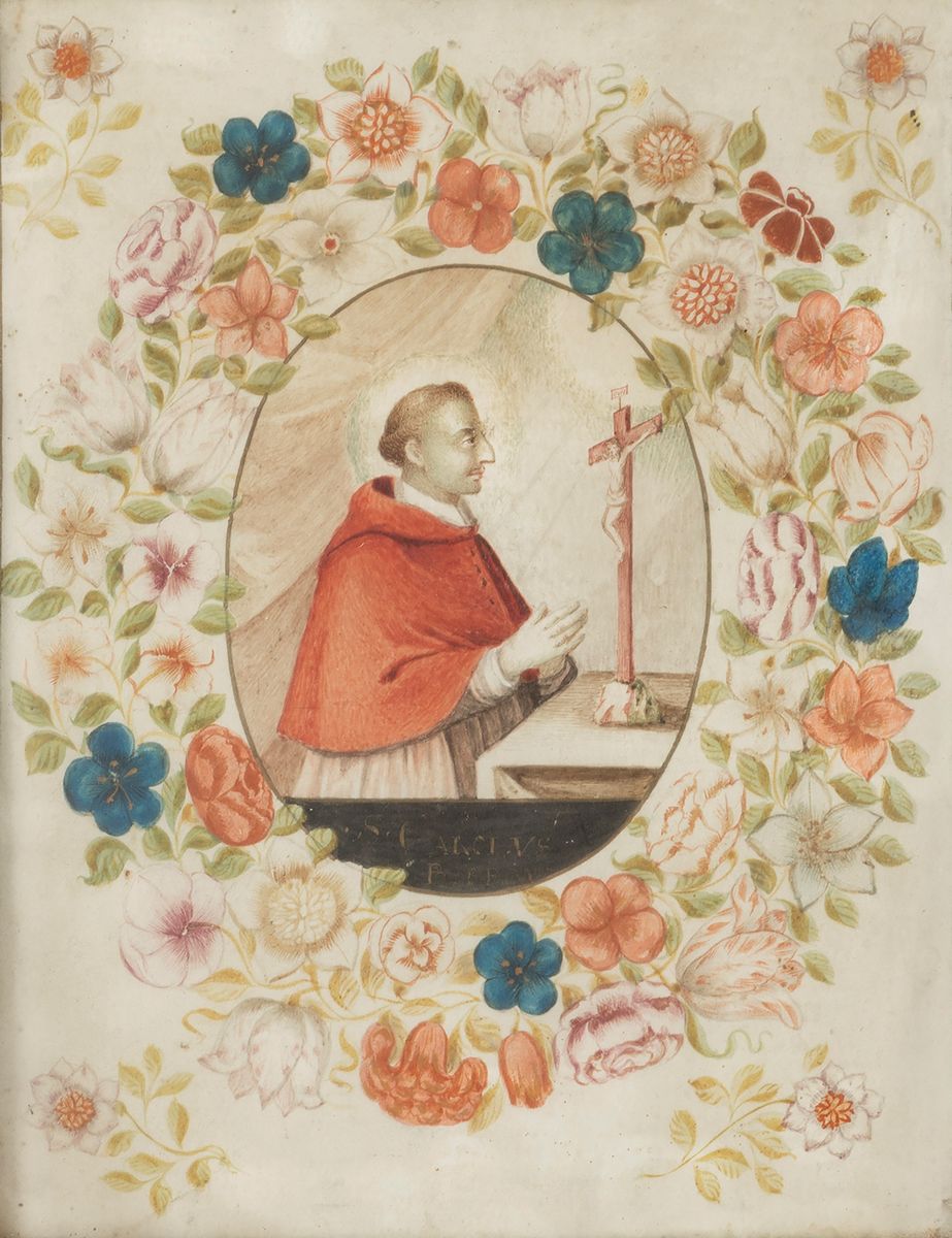 Scuola Italiana, Secoli XVIII-XIX - San Carlo Borromeo in Adorazione del Crocifisso, Entro Ghirla...