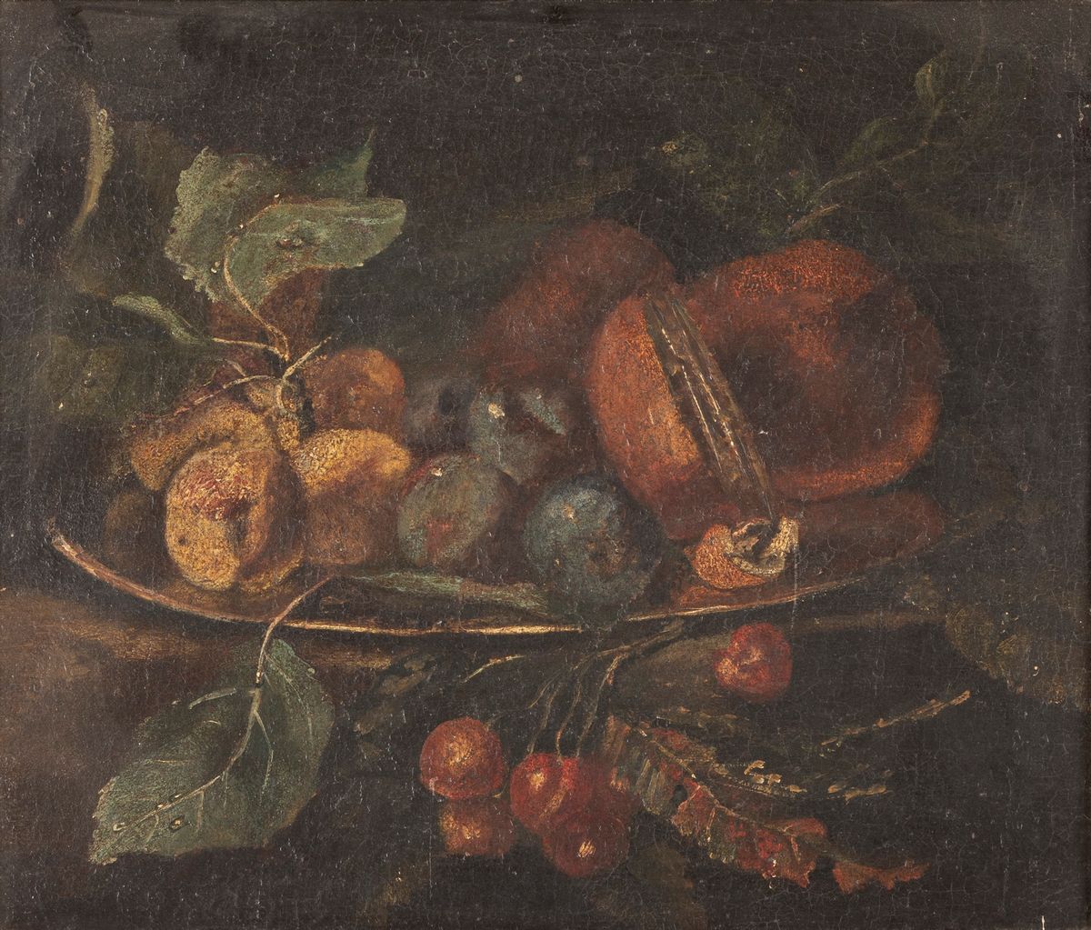 Scuola Italiana, Secolo XVII - Alzata con Ciliegie, Prugne ed Altri Frutti