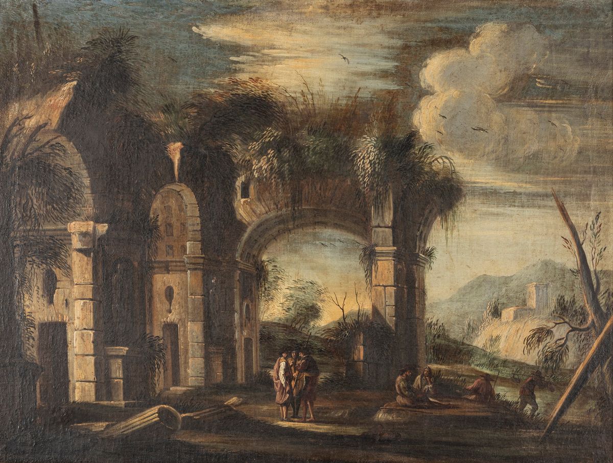Scuola Dell'italia Settentrionale, Secolo XVIII - Capriccio Architettonico con Viandanti e Corso ...